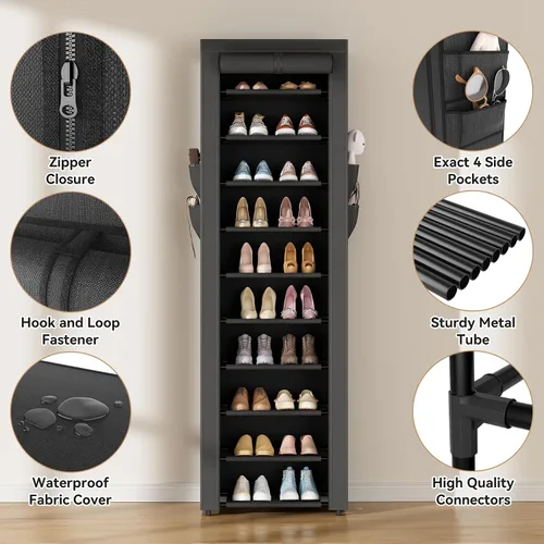 Miniatura 4 de ROJASOP Zapatero con cubiertas, organizador de zapatos grande de 10 niveles, almacenamiento alto para 20-22 pares de zapatos y botas, organizador