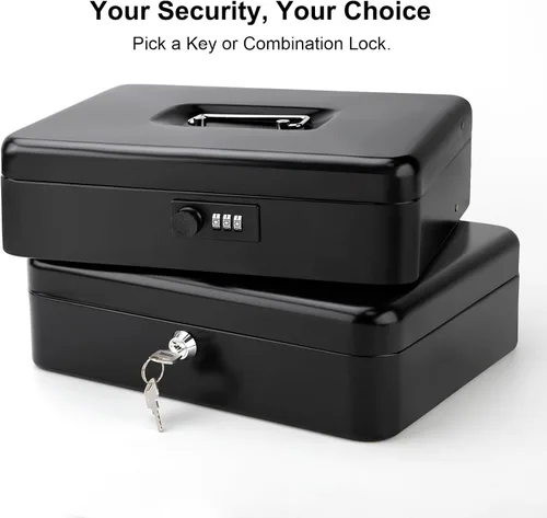 Miniatura 9 de Jssmst - Caja de efectivo de metal grande con bandeja de dinero,Caja de bloqueo