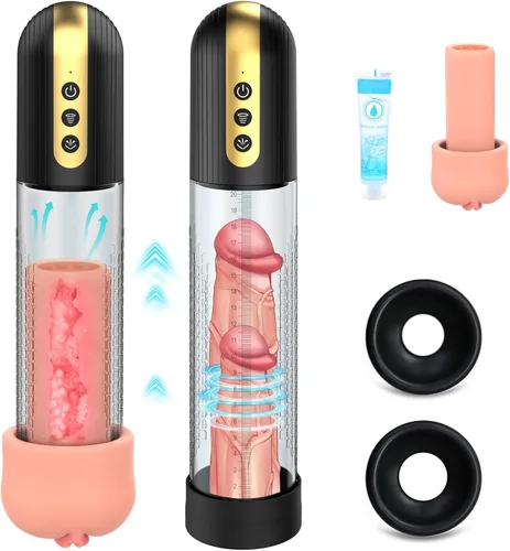 Miniatura 8 de Bomba de vacío eléctrica para el pene para hombres, juguetes sexuales para adultos, ampliadora de pene con 4 intensidades de succión y 6 anillos