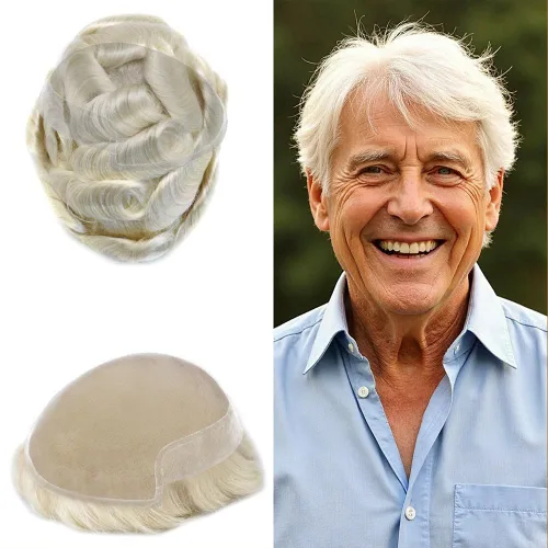Toupee - Pieza de cabello humano real para hombre, sistema de reemplazo de encaje suizo suave para hombre, pieza de pelo tipo tupé, protesis capilar