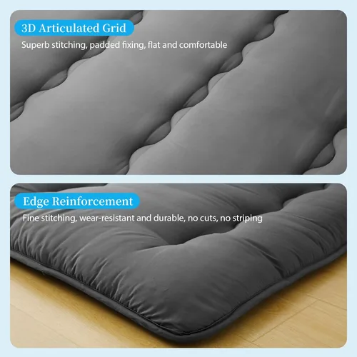 Miniatura 5 de Colchón de futón japonés – Colchón grueso de color gris, colchoneta plegable de tatami de 5 capas con bolsa de almacenamiento y correas, colchones