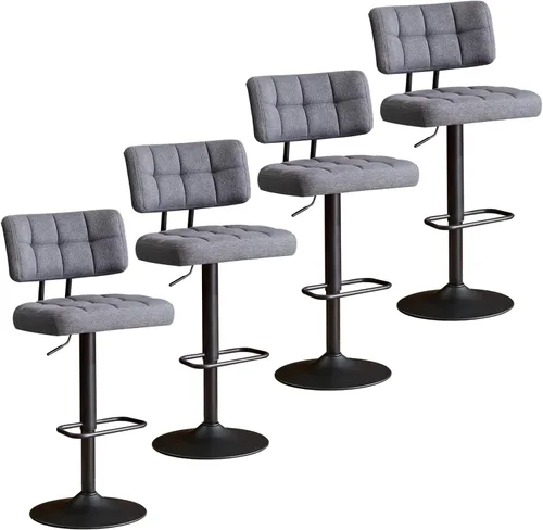 Miniatura 13 de Juego de 2 taburetes de bar giratorios de altura ajustable, taburetes de barra de tela de lino sin brazos con reposapiés para cocina, hogar, bar