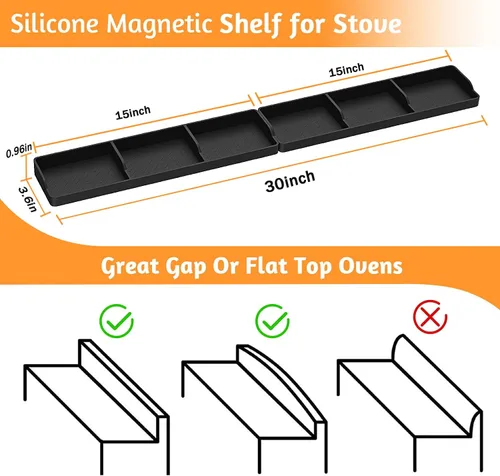 Miniatura 2 de Foeacry Estante superior magnético para estufa de 30 pulgadas/15 pulgadas, 2 piezas de silicona sobre el estante de la estufa, estante de especias