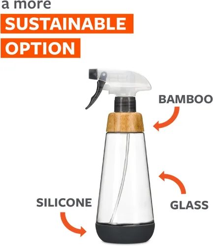 Miniatura 2 de Full Circle Botella de servicio recargable - Botella de spray de vidrio para limpieza - Opciones versátiles de chorro y neblina, bambú, tapón