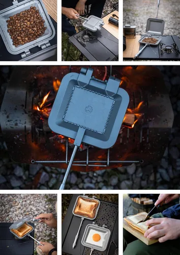 Miniatura 8 de camping moon Sandwich Maker Hot Sand Single Burner Gas Fire Open Fire Compact Aluminum TT-1315 Plateado