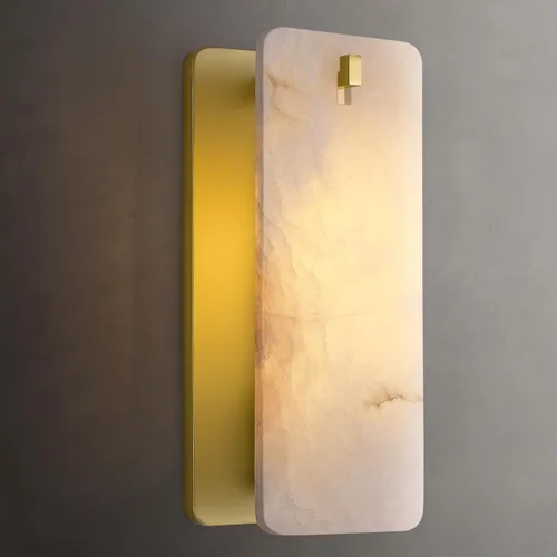 Apliques de pared de alabastro español natural de 12 pulgadas, modernas luces doradas de latón para espejo de baño, lámpara de pared E12 con Latón: