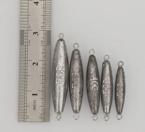 Miniatura 3 de Kit de plomos de arrastre en línea, pesos de pesca de doble anillo, balas de plomo/oliva para pesca de agua salada y agua dulce
