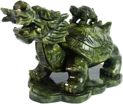 Miniatura 7 de LILOVE Feng Shui chino gran tortuga de dragón de jade verde para la riqueza estatua escultura figuritas