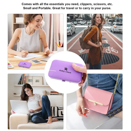 Miniatura 5 de Juego de manicura, mini cortaúñas de viaje, herramientas de cuidado de pedicura, 10 piezas de acero inoxidable (violeta)