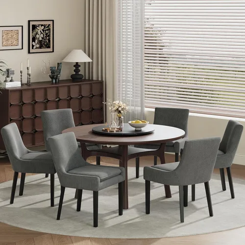 Miniatura 13 de MALOL Juego de 2 sillas de comedor tapizadas en corduroy con patas de madera, sillas de cocina laterales acolchadas de respaldo medio para comedor