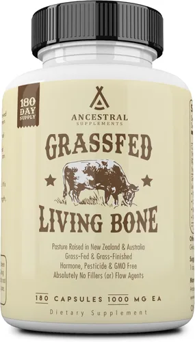 Ancestral Supplements Suplemento de hueso vivo de carne de res alimentada con pasto, cápsulas de harina de hueso que apoyan la salud ósea, la salud