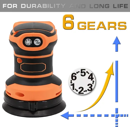 Miniatura 3 de Lijadora orbital inalámbrica sin escobillas de 6 velocidades máx. 21000 RPM, lijadora eléctrica de 5 pulgadas con colector de polvo compatible