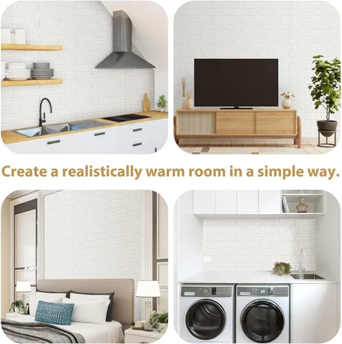 Miniatura 7 de JOLOV 10 piezas de paneles de pared 3D para despegar y pegar - espuma PE autoadhesiva de bricolaje, impermeable, perfecta para decoración de paredes