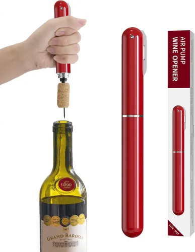 Sacacorchos Abridor de vino con cortador de papel de aluminio, bomba de aire, abridor de botellas de vino, fácil de abrir, portátil, portátil, Rojo