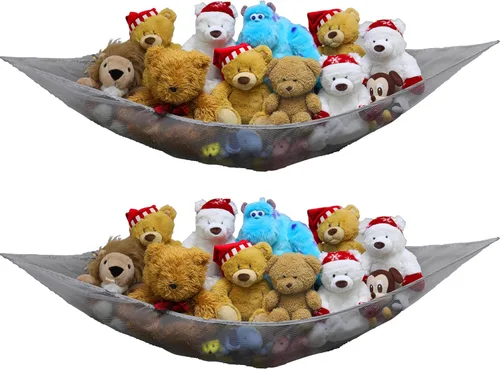 Miniatura 10 de Simple Houseware Paquete de 2 Redes Hamaca para Animales de Peluche, Almacenamiento de Pared en Esquina para Habitación de Niños, Negro