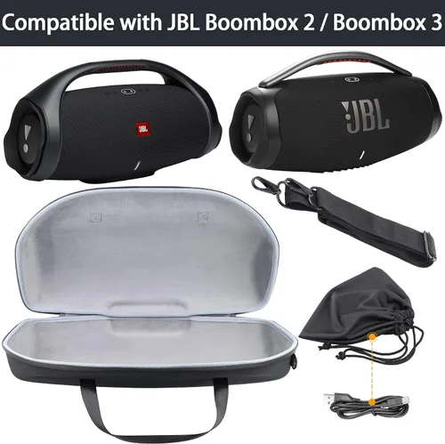 Miniatura 3 de co2CREA Estuche de viaje rígido de repuesto para Boombox 3 Boombox 2 Altavoz Bluetooth portátil impermeable (negro + funda gris interior)