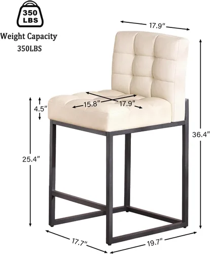 Miniatura 2 de GrandNoor Juego de 2 taburetes de bar modernos de piel sintética beige de 25 pulgadas con patas traseras de metal resistentes, cableado a cuadros