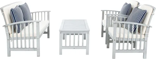 Safavieh - Rocklin - Juego de 4 piezas para patio y exteriores (almohadas incluidas), colores gris y beige PAT7007H Gris/Beige/Rayas