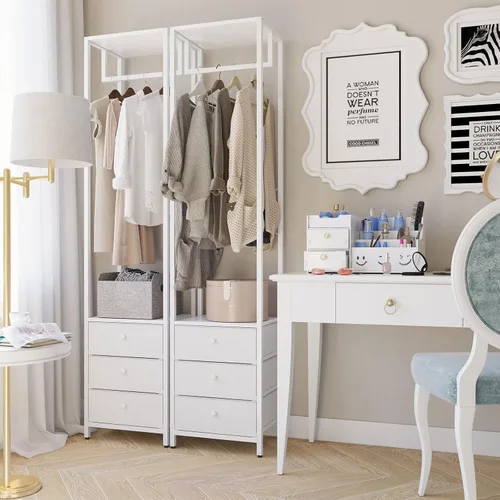 Miniatura 5 de YMYNY Percheros con cajones, organizador de armario alto independiente con 3 cajones de tela, soporte de ropa para colgar camisas, abrigo, 15.35
