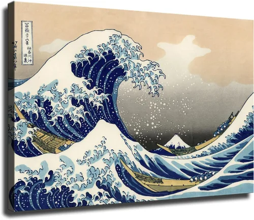 Miniatura 6 de Póster de lienzo impreso con texto en inglés «The Great Wave off Kanagawa» de Katsushika Hokusai, arte de pared, pintura retro, estética, decoración