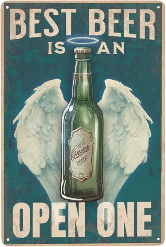 JOCASA Cartel de metal vintage Best Beer Is An Open-One, cartel de metal retro con tema de cerveza para decoración de garaje, bar, habitación,