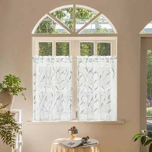 Miniatura 9 de VOGOL Juego de cortinas transparentes bordadas y cenefas para sala de estar, con bolsillo para barra blanca, par de cortinas traslúcidas