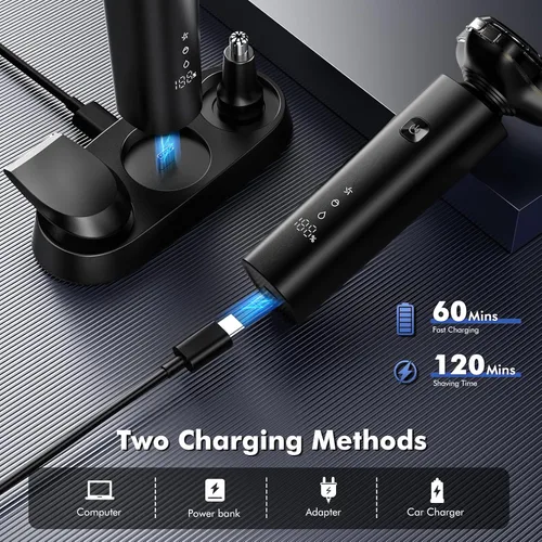 Miniatura 4 de Maquinilla de afeitar eléctrica para hombres, afeitadoras eléctricas magnéticas 2025, IPX7, impermeable, húmedo/seco, pantalla LED inteligente