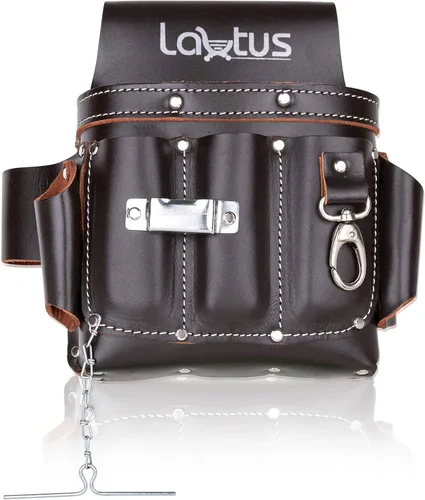 Bolsa de herramientas de cuero de grano completo de LAUTUS | Para electricista/contratista, bolsa eléctrica | 10 bolsillos | 100% cuero marrón oscuro