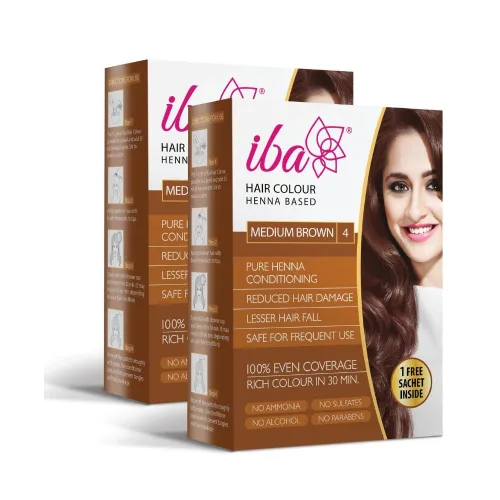 Iba - Coloración de cabello castaño medio para mujer, bolsita de polvo 100 % pura a base de henna, color natural para el cabello y larga duración