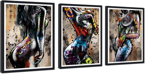 Miniatura 92 de Novatique 3 piezas de arte de pared sexy en blanco y negro para parejas desnudas, decoración de pared abstracta de amor para mujeres y hombres, arte