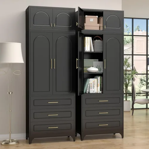 Miniatura 21 de SteeLoong - Gabinete de almacenamiento de metal con cajones, gabinetes de despensa negros de 75 pulgadas para almacenamiento de cocina con 3