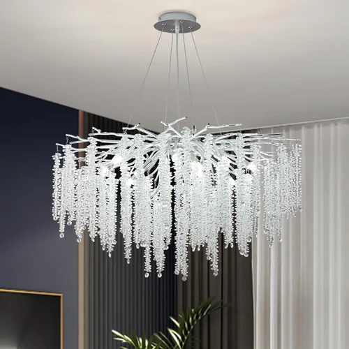 Miniatura 21 de Lámpara de araña moderna de cristal en forma de gota de lluvia, lámpara lineal negra rectangular de 40' de la serie Art Deco con forma de rama