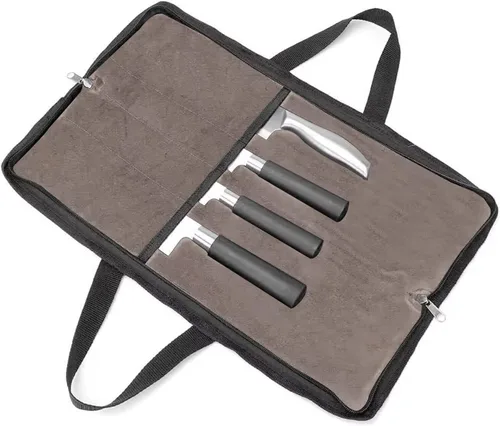 Miniatura 9 de Rollo de cuchillos, bolsa resistente para cuchillos, estuche de lona encerada con 4 ranuras para cuchillos y herramientas de cocina, bolsa