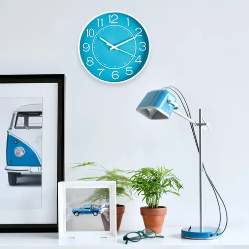 Miniatura 2 de HZDHCLH Reloj de pared pequeño de 10 pulgadas, funciona con pilas, reloj de cuarzo azul para pared, silencioso sin tictac, moderno reloj de pared