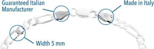 Miniatura 2 de Quadri - Cadena de eslabones Figaro en plata de ley 925 pulsera italiana de 0197in para mujeres hombres niñas y niños de 7 a 9 pulgadas calidad