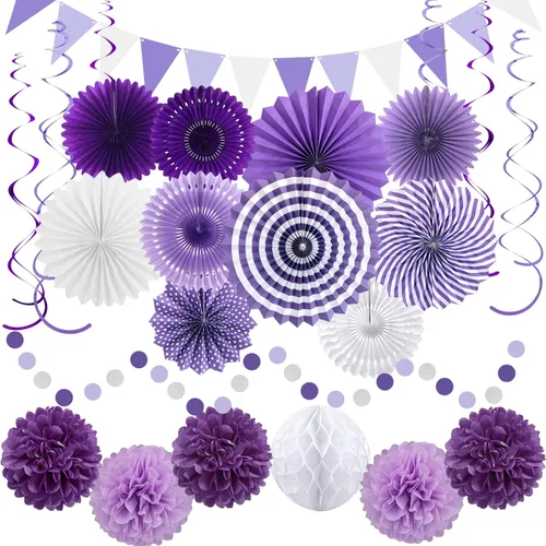 Miniatura 9 de 24 decoraciones de fiesta negras y doradas, abanicos de papel, guirnaldas de pompones de panal, suministros colgantes reutilizables para graduación
