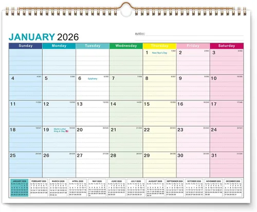 Kyweel Calendario de pared 2026-2027, enero 2026-junio 2027, 15 x 12 pulgadas, días festivos destacados, calendario de planificación, papel grueso