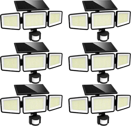 Miniatura 10 de UME Luces solares para exteriores, 302 LED, 3000 lúmenes, IP65, impermeable, sensor de movimiento, luces de inundación de 3 cabezales, 270 ángulo