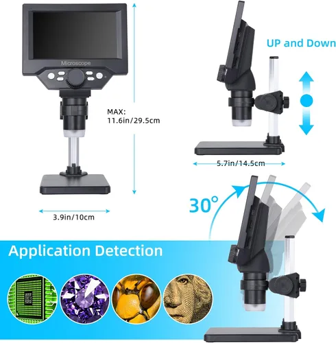 Miniatura 7 de Koolertron Microscopio digital LCD de 5.5 pulgadas, aumento de 8MP 1-1000X, 8 luces LED, batería recargable, grabación de video para reparación