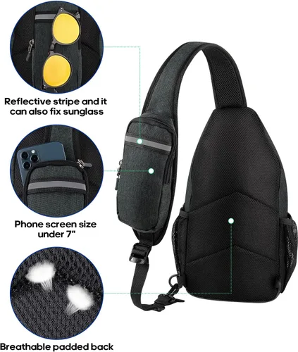 Miniatura 123 de WATERFLY Bolsa pequeña de senderismo: mochila cruzada para el pecho, mochila para hombres y mujeres con correa de hombro agradable a la piel