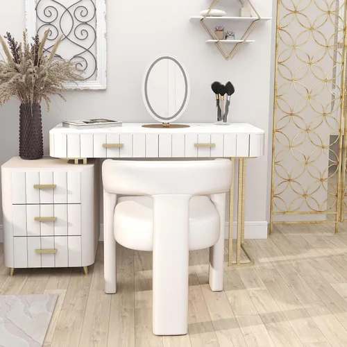 Miniatura 2 de HNY Silla moderna de cocina y comedor de estilo barril, silla de acento tapizada en cuero sintético PU con brazo, silla de lado de 47 cm de ancho