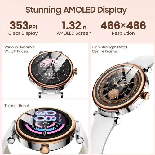 Miniatura 2 de TOZO S8 AMOLED - Reloj inteligente para mujer, pantalla HD a color de 1.32 pulgadas, reloj de seguimiento de la salud, auriculares inalámbricos A1