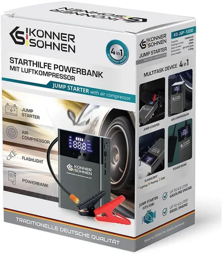 Miniatura 8 de Jump Starter KS JS-1200, amplificador de batería de coche de pico de 1200 A con compresor de aire, 14000 mAh para motores de gasolina de hasta 8 L