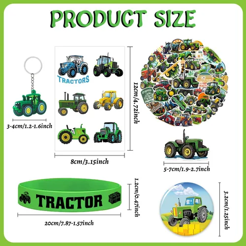 Miniatura 2 de 98 piezas de regalos de fiesta de tractor tema de tractor suministros de fiesta de cumpleaños decoraciones tractor pulsera de goma tatuajes llaveros