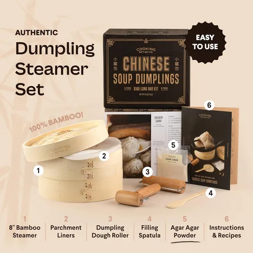 Miniatura 2 de Cooking Gift Set Co. - Juego de bolas de masa hervida de bambú para cocinar con agar, rodillo, cuchara, forros, recetas y video paso a paso