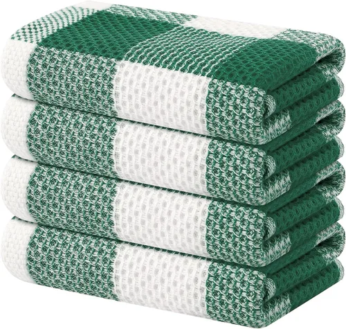 Miniatura 15 de Homaxy Paños de cocina 100% algodón, tejido gofre a cuadros, 12 x 12 pulgadas, toallas para platos súper suaves y absorbentes, de secado rápido
