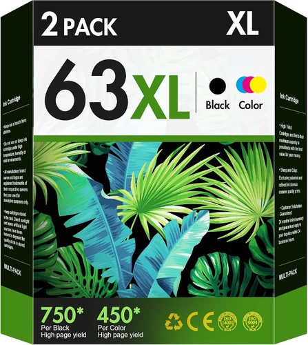 Paquete combinado de cartuchos de tinta 63XL de repuesto para tinta HP 63 negra y color | Cartuchos de tinta 63XL 63 para impresoras HP compatibles