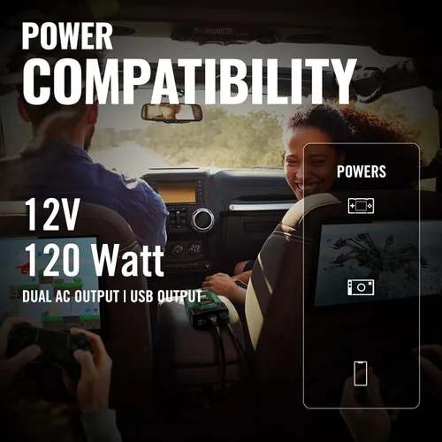 Miniatura 6 de Battery Tender Inversor de corriente de 120 vatios, inversor de coche de 12 voltios CC a 115 voltios de CA con adaptador de coche USB dual de 5