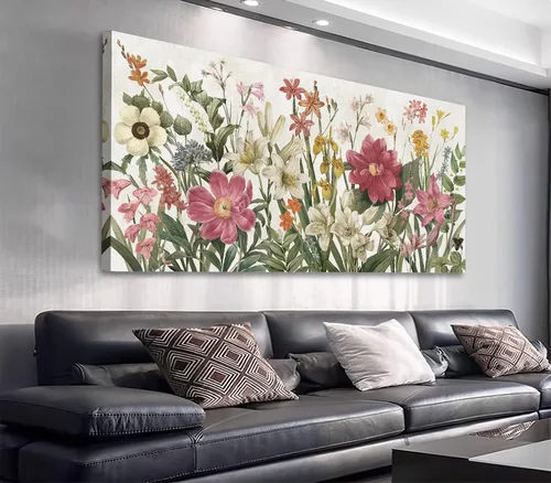 Miniatura 8 de arteWOODS Arte de Pared en Lienzo de Flores - Cuadros de Ramas de Flores Beige Decoración de Pared Pintura Botánica Rústica Marrón Obra de Arte