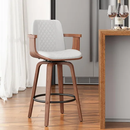 Miniatura 32 de YaFiti - Taburetes de bar giratorios, taburetes de bar tapizados de 26" de altura de mostrador con patas de madera y respaldos, sillas de bar de PU